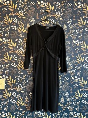 BCBG Paris Black Long-Sleeve Twist-Front Midi Dress Size M